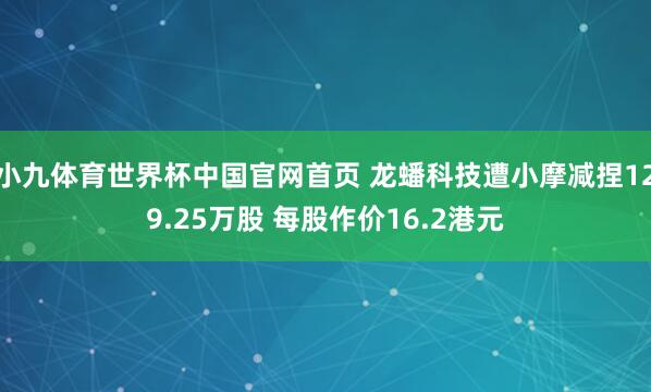 小九体育世界杯中国官网首页 龙蟠科技遭小摩减捏129.25万股 每股作价16.2港元