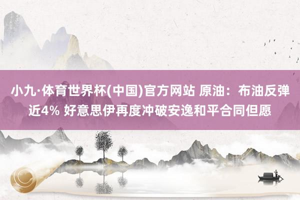 小九·体育世界杯(中国)官方网站 原油：布油反弹近4% 好意思伊再度冲破安逸和平合同但愿