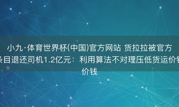 小九·体育世界杯(中国)官方网站 货拉拉被官方条目退还司机1.2亿元:利用算法不对理压低货运价钱